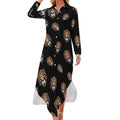 Robe-chemise tendance pour femme avec motif ballon de football lion, manches longues boutonnées, robe maxi d'été